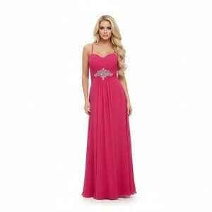 Fuchsia Chiffon Dress with Embellished Waist